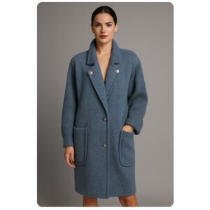 Vintage Geiger Austria Wool Coat Blue Lined Knit Sleeves Womens Sz 38 US M/L